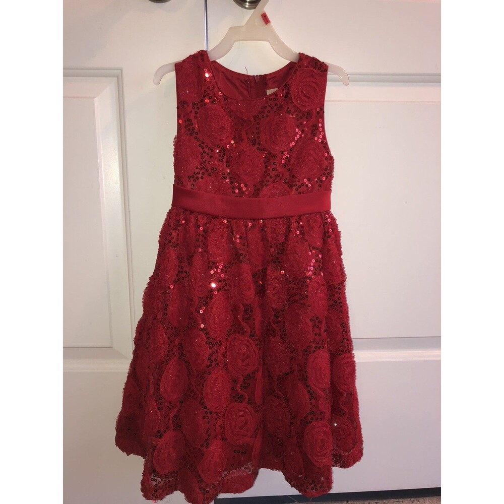 Rare Too! Girls Red Rosette Party Dress Size 6 Holiday Sequin Dress